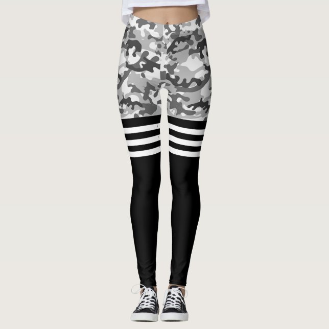 Gray camo and white triple stripe  leggings (Front)