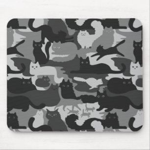 Gray Camouflage Cats Pattern Grey Kitty Cats Camo Mouse Pad