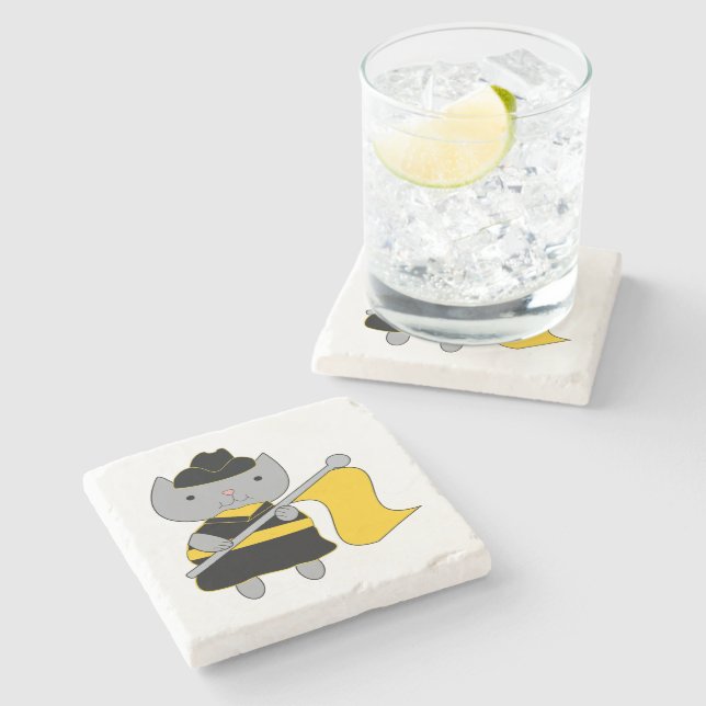 Gray Cat Color Guard Black and Yellow Stone Coaster (Side)