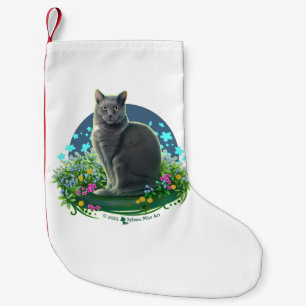 Gray Cat in the Flower Garden Small Christmas Stocking