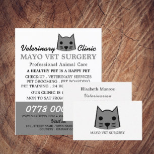 Gray Cat, Veterinarian, Veterinary Service Business Card