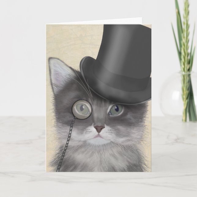 Gray Cat with Top Hat Card (Front)