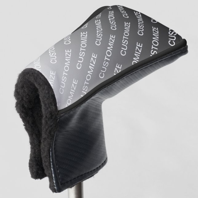 Gray (changeable color) Ombre & Text Pattern Golf Head Cover (3/4 Front)