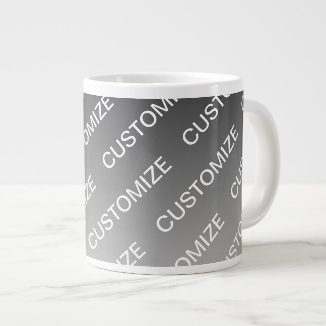 Gray (changeable color) Ombre & Text Pattern Large Coffee Mug (Front Right)
