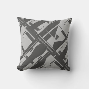 Gray Charcoal Diagonal Abstract Art Design Throw Pillow