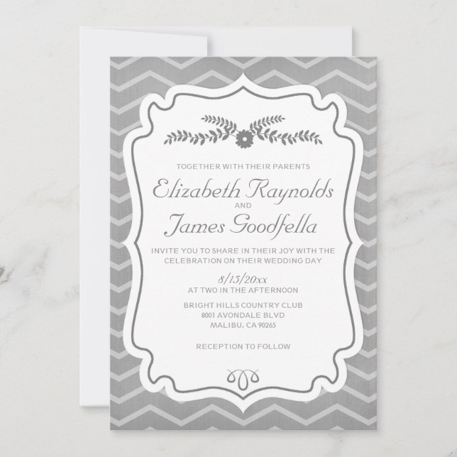 Gray Chevron lance des invitations de mariage (Devant)