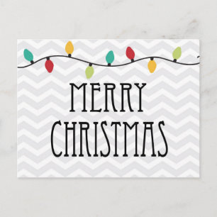 Gray Chevron Merry Christmas Holiday Postcard