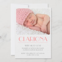 Gray Chevron Motif Pink Photo Faire-part de naissa