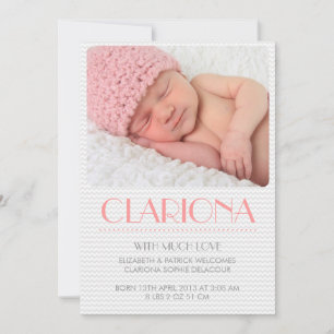 Gray Chevron Motif Pink Photo Faire-part de naissa
