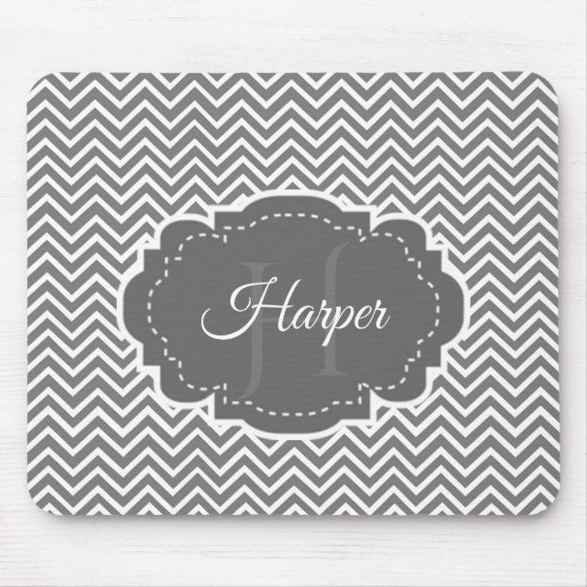 Gray Chevron Personalized Mouse Pad (Front)
