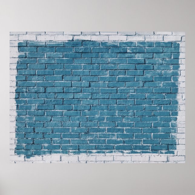 Gray concrete bricks painted in blue poster (Front)