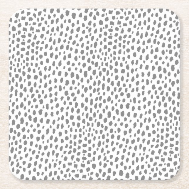 Gray Dalmatian Spots (gray/white) Square Paper Coaster (Front)