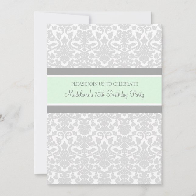 Gray Damask 75th Birthday Party Invitations (Devant)