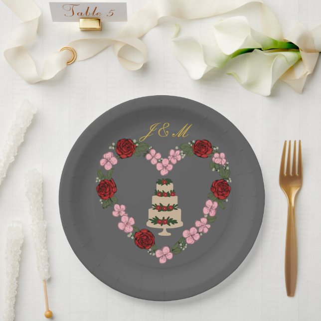 Gray decorative heart-shaped cake plate (Wedding)