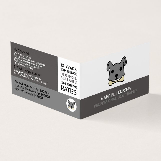 Gray Dog, Dog Trainer Detailed Business Card (Outside)