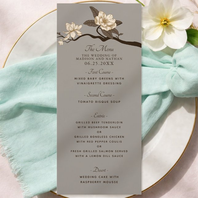 Gray Elegant Vintage Magnolia Wedding Menu (Creator Uploaded)