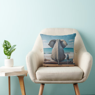 Gray Elephant and Mouse On Driftwood Throw Pillow