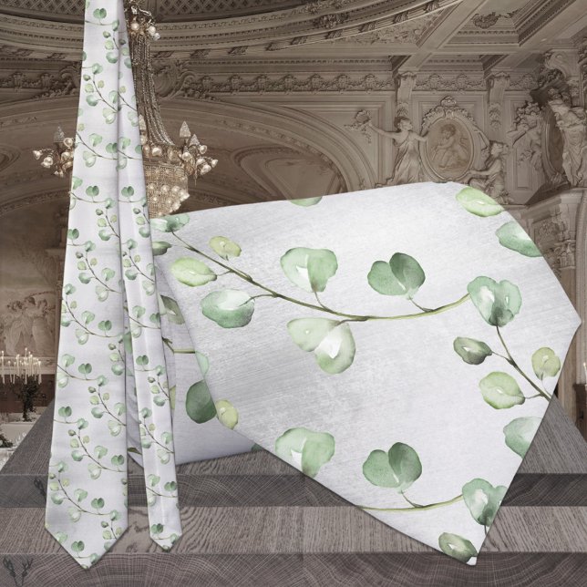 Gray & Eucalyptus Greenery Elegant Wedding Tie (Creator Uploaded)