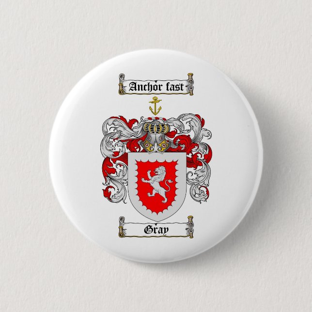 GRAY FAMILY CREST -  GRAY COAT OF ARMS 2 INCH ROUND BUTTON (Front)