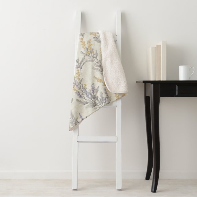 Gray Fern Botanical Pattern Sherpa Blanket (In Situ)