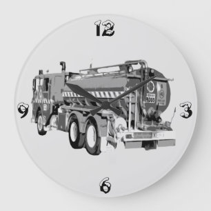 Gray Fire Truck Oil Painted, Large Clock