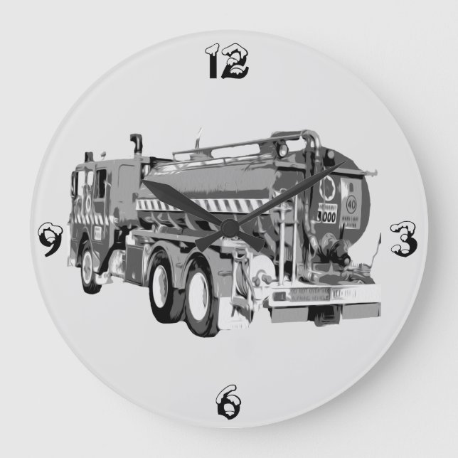Gray Fire Truck Oil Painted, Large Clock (Front)