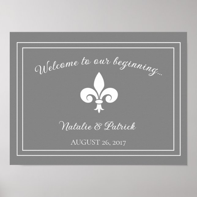 Gray Fleur de Lis Wedding Poster (Front)