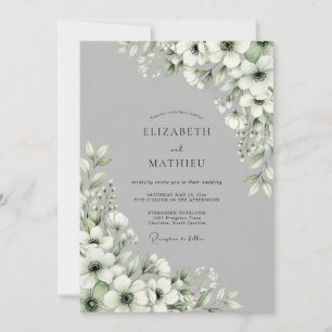 Gray Floral Bloom Wedding Invitation