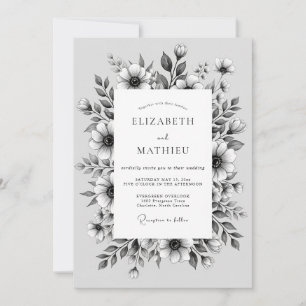 Gray Floral Nature Wedding Invitation