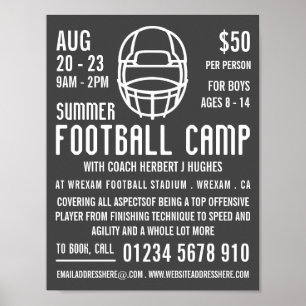 Gray Football Helmet, Football Camp Advertising Poster