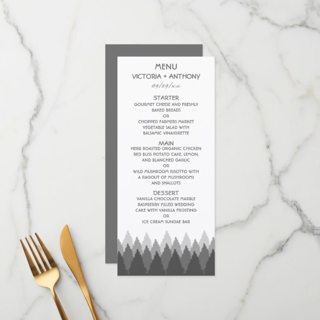 Gray Forest Range Woodland Menu Mariage (Devant/Arrière en situation)