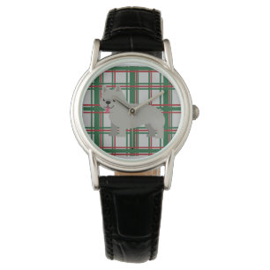 Gray French Bulldog, Christmas Plaid Watch