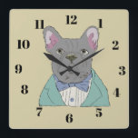 Gray French Bulldog Square Wall Clock<br><div class="desc">gray french bulldog,  french bulldog,  frenchie,  gray frenchie,  formal attire,  formal,  victorian,  animal style,  contemporary,  anthropomorphism,  zoomorphic, </div>