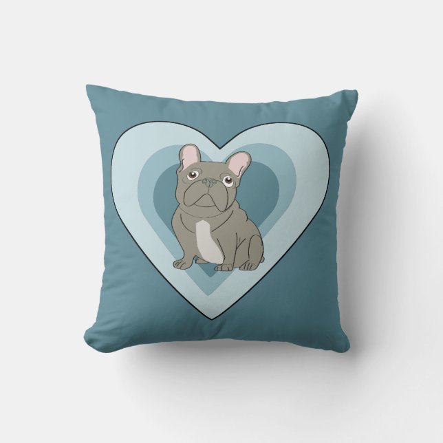 Gray French Bulldog Throw Pillow (Front)