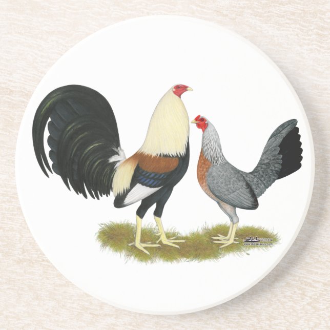 Gray Game Fowl Pair Coaster (Front)
