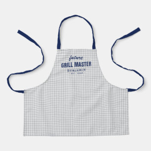 Gray gingham future grill master personalized apron