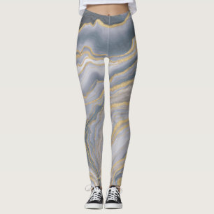 Gray Gold Fluid Liquid Painting Leggings