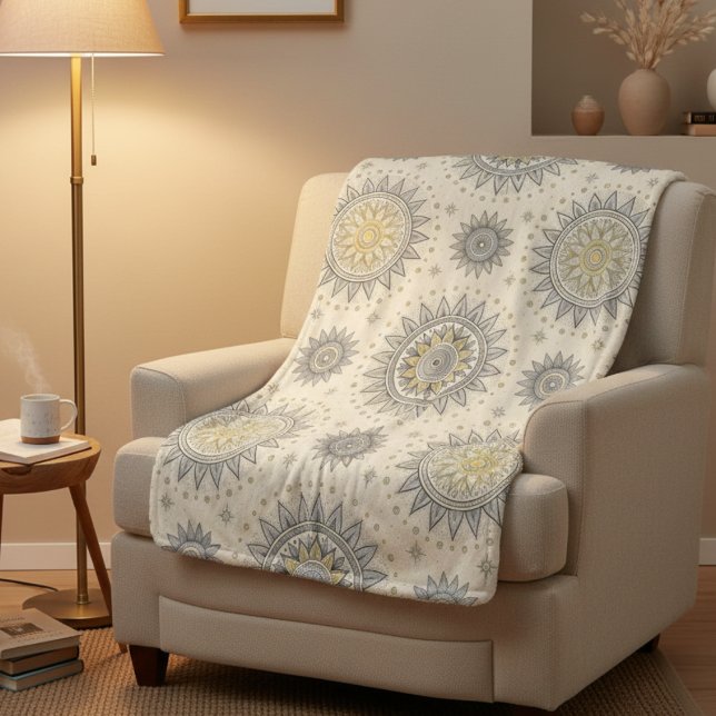 Gray Gold Mandala Pattern Sherpa Blanket (Creator Uploaded)