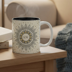 Gray Gold Mandala Pattern Two-Tone Coffee Mug