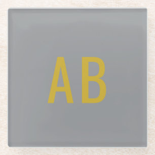Gray Gold Modern Monogram Initials Glass Design Coaster