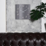 Gray Graphite Metallic Minimal Silver Arabic Numbe Square Wall Clock<br><div class="desc">Unique minimal and decorative 
My intension was to create a simply but very elegant look with tree-dimensional effect. 
Corresponds to actual fashion trend in home decor.
You can change the shape and color of the hand.
florenceK design</div>