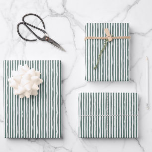 Gray-Green & Black Wonky Stripes Wrapping Paper Sheet
