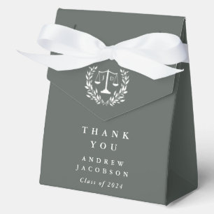 Gray-Green JD Law Scales+Laurel Graduation Favor Box