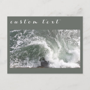 GRAY GREEN OCEAN SEA WAVES BREAKING WHITE WATER POSTCARD