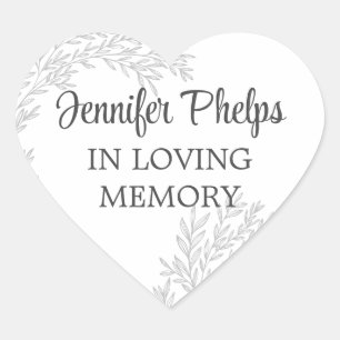 Gray Greenery In Loving Memory Heart-Shaped Heart Sticker