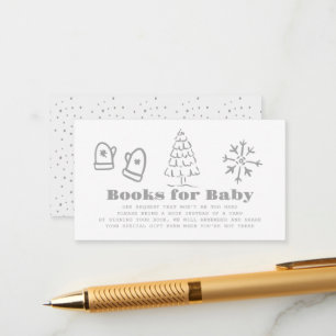 Gray Hand-Drawn Winter Baby Shower Book Request Enclosure Card