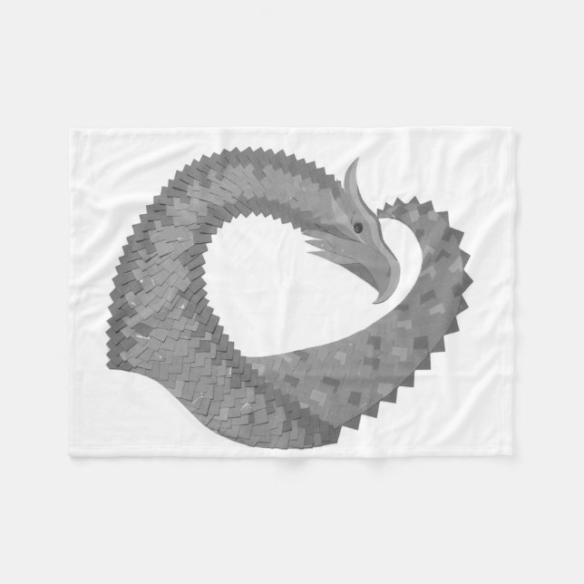 Gray heart dragon on white fleece blanket (Front (Horizontal))