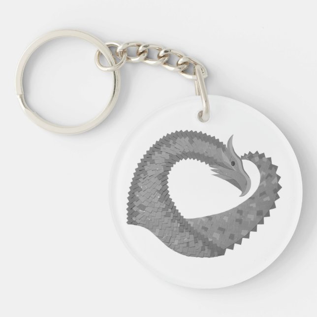 Gray heart dragon on white keychain (Front)