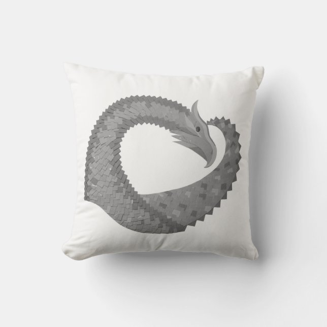Gray heart dragon on white throw pillow (Front)