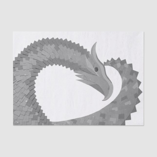 Gray heart dragon on white tissue paper (Front)